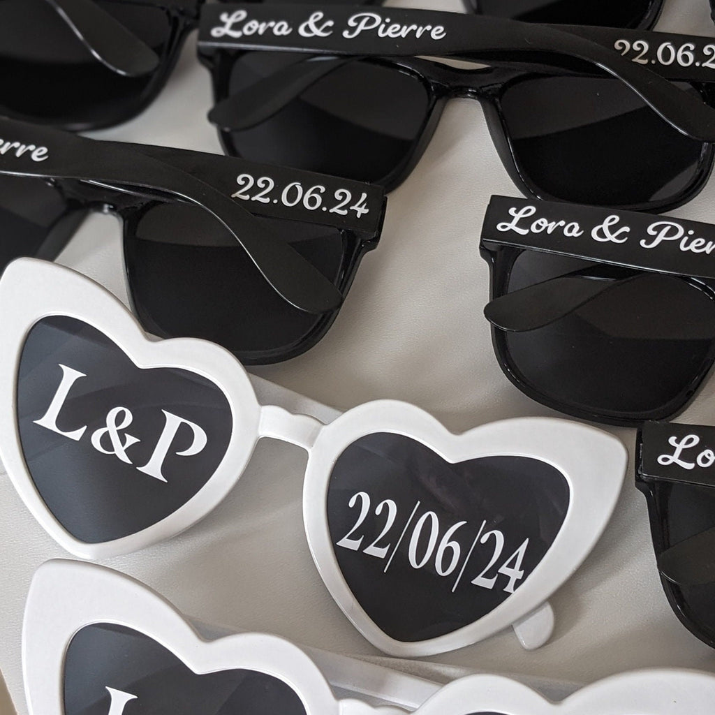 Lot lunettes de soleil personnalisées mariage stickers lunettes soleil couple lunette soleil coeur accessoires photo evjf