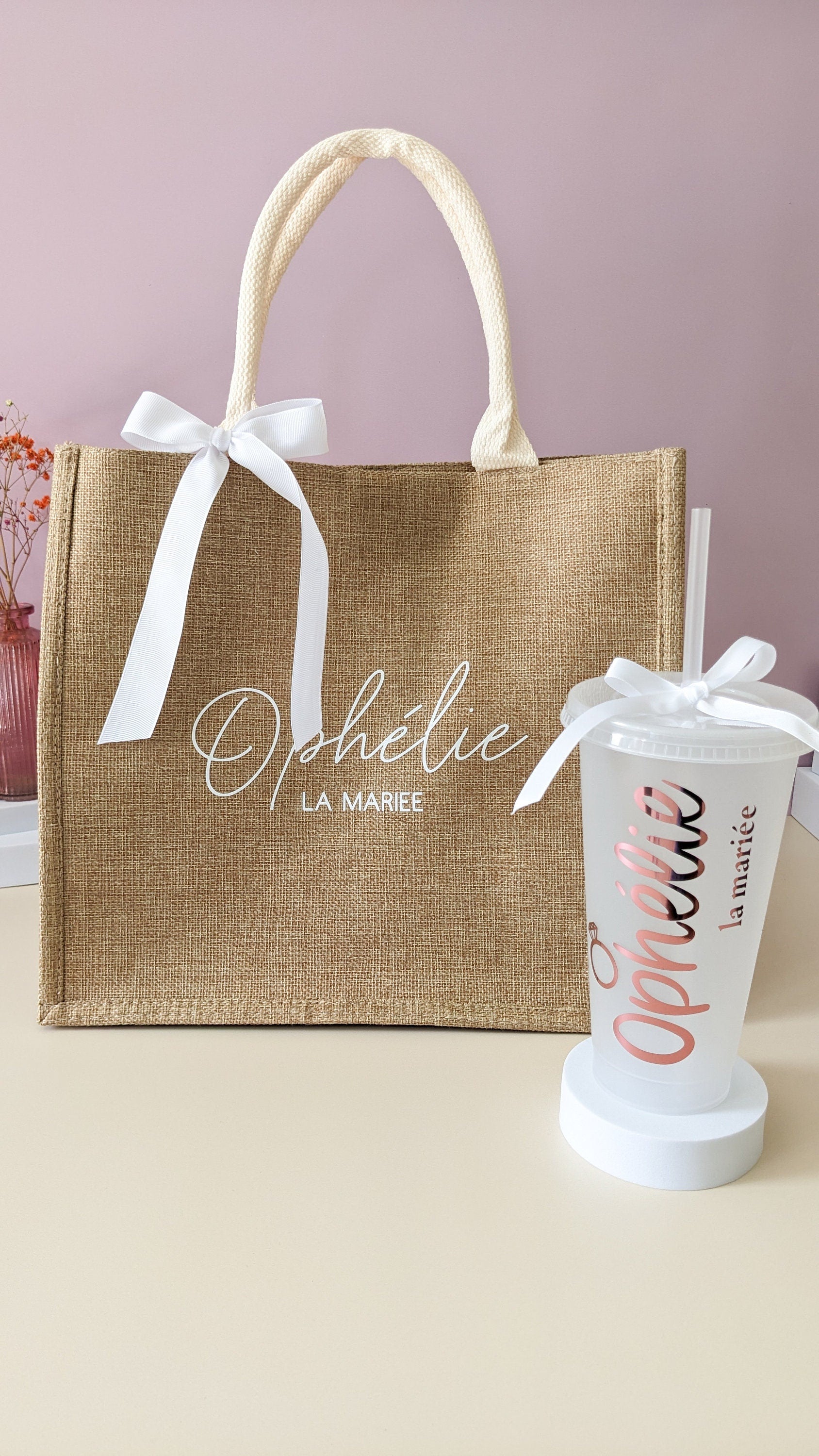 mariage cadeau demoiselle d'honneur enterrement vie de jeune fille kit accessoire evjf cadeau anniversaire femme sac en jute personnalisé