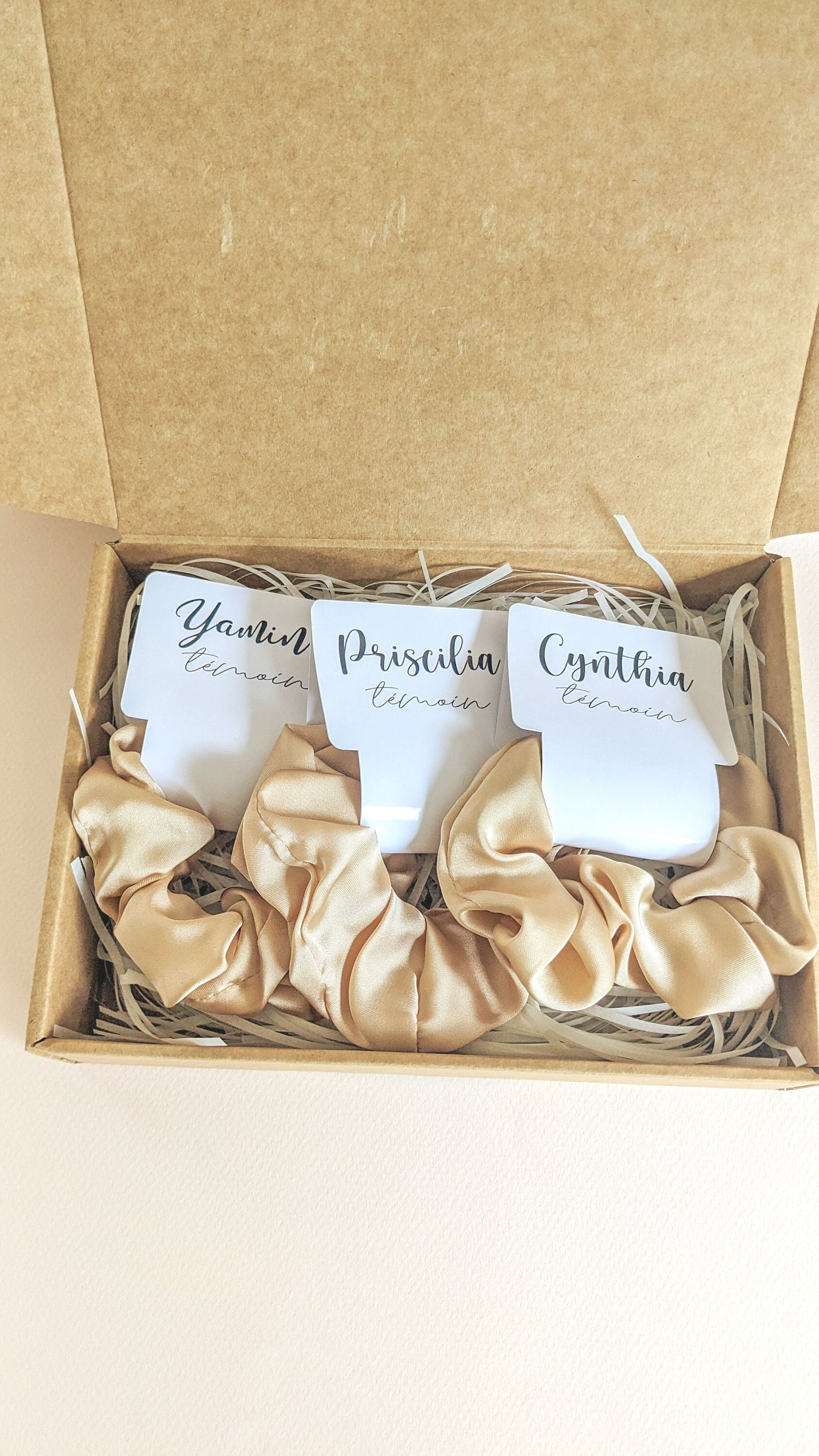 Satin scrunchie bridesmaid proposal gift for the bride silk scrunchie for wedding accessories bachelorette party gift for her