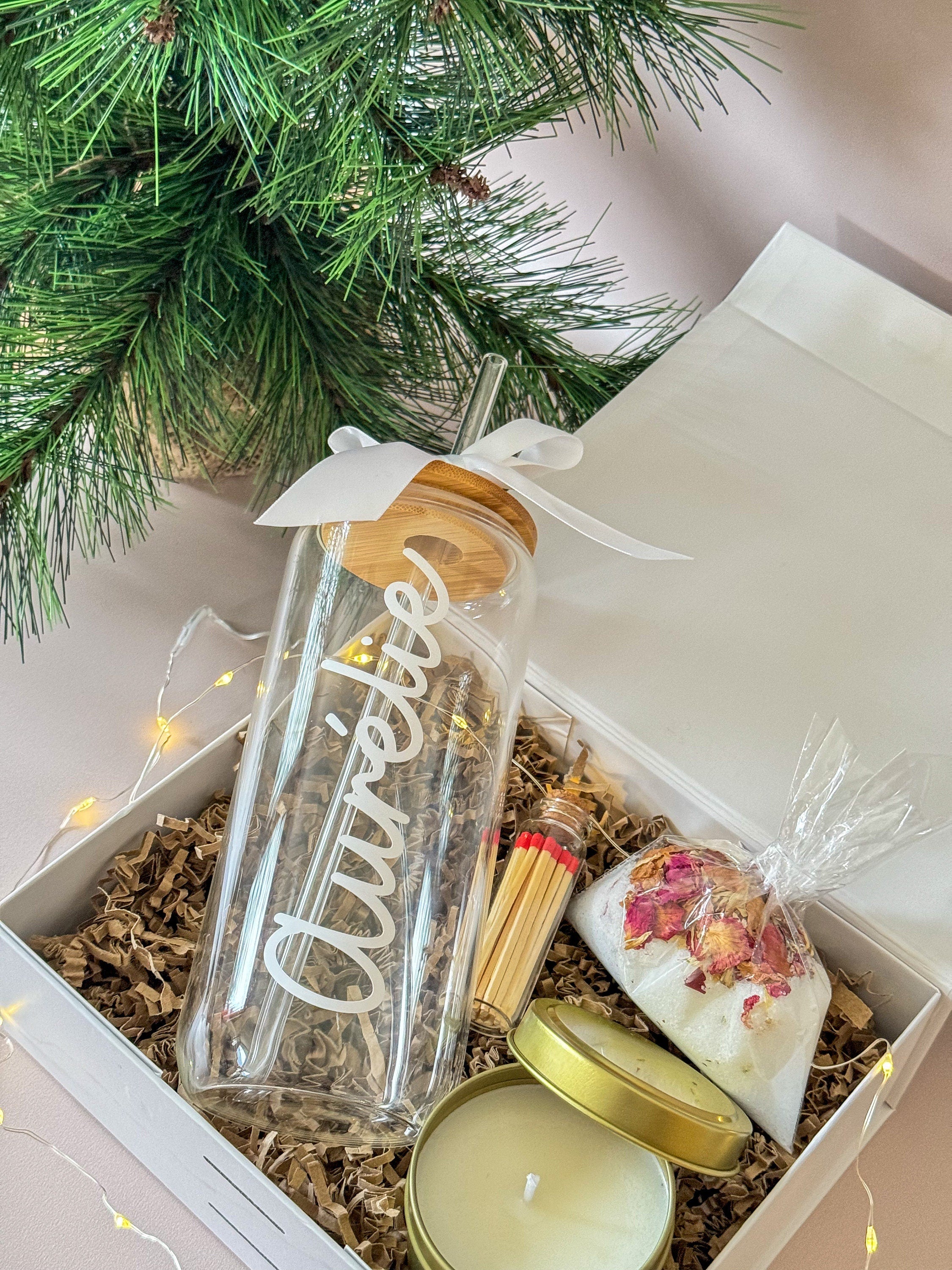 Coffret cadeau noël femme gobelet en verre avec paille cadeau noël maman coffret spa cadeau meilleure amie collègue remerciement maitresse