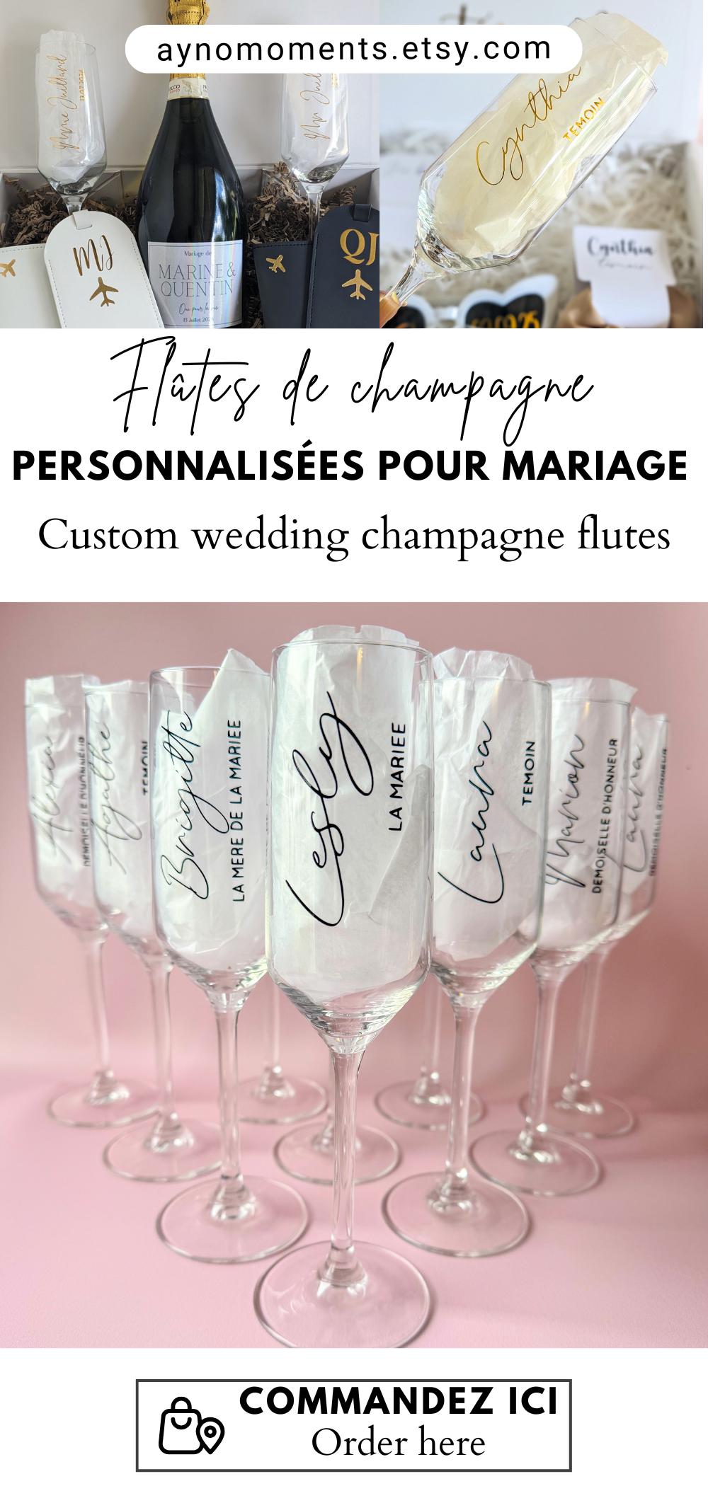 Coupe de Champagne Personnalisé Cadeau Demoiselle d'Honneur Demande Témoin Flûte Personnalisé Mariage Sticker Flûte Champagne Mariage Noir