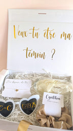 Boîte cadeau flûte personnalisé demande témoin mariage cadeau demoiselle d'honneur veux tu être ma témoin bracelet cadeau box témoin