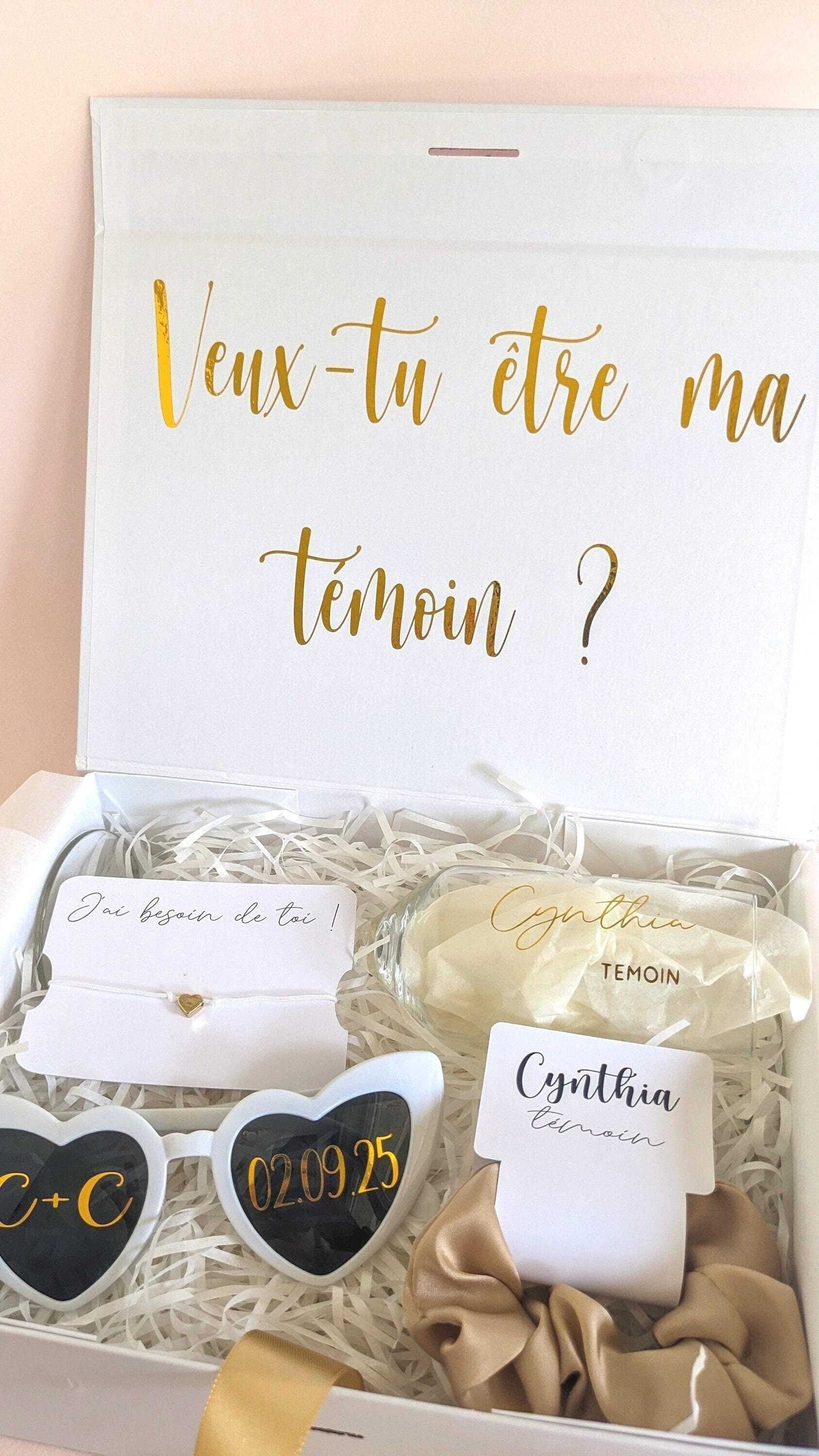 Boîte cadeau flûte personnalisé demande témoin mariage cadeau demoiselle d'honneur veux tu être ma témoin bracelet cadeau box témoin