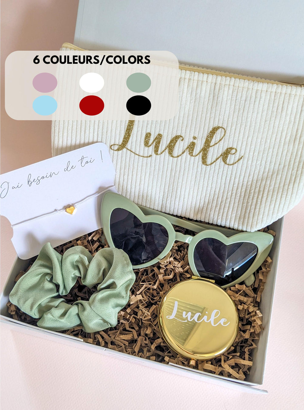 Bridesmaid proposal gift box personalized heart shaped sunglasses wedding gift will you be my maid of honor proposal gift box green
