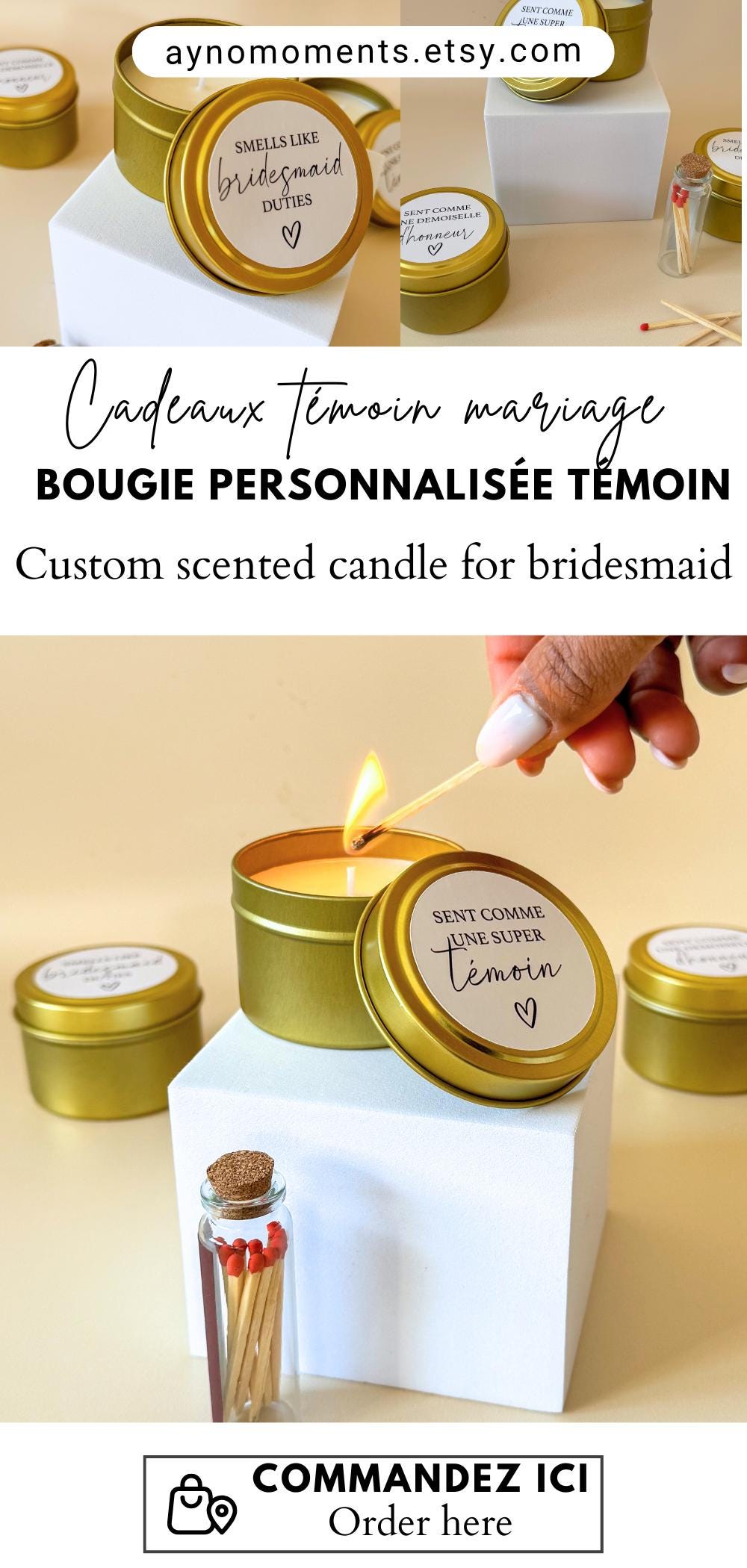 Bridesmaid Candle Gift for Wedding Party Favor Bridal Shower Thank You Present Gold Tin Candle Package for Bride Wedding Keepsake Maid Honor