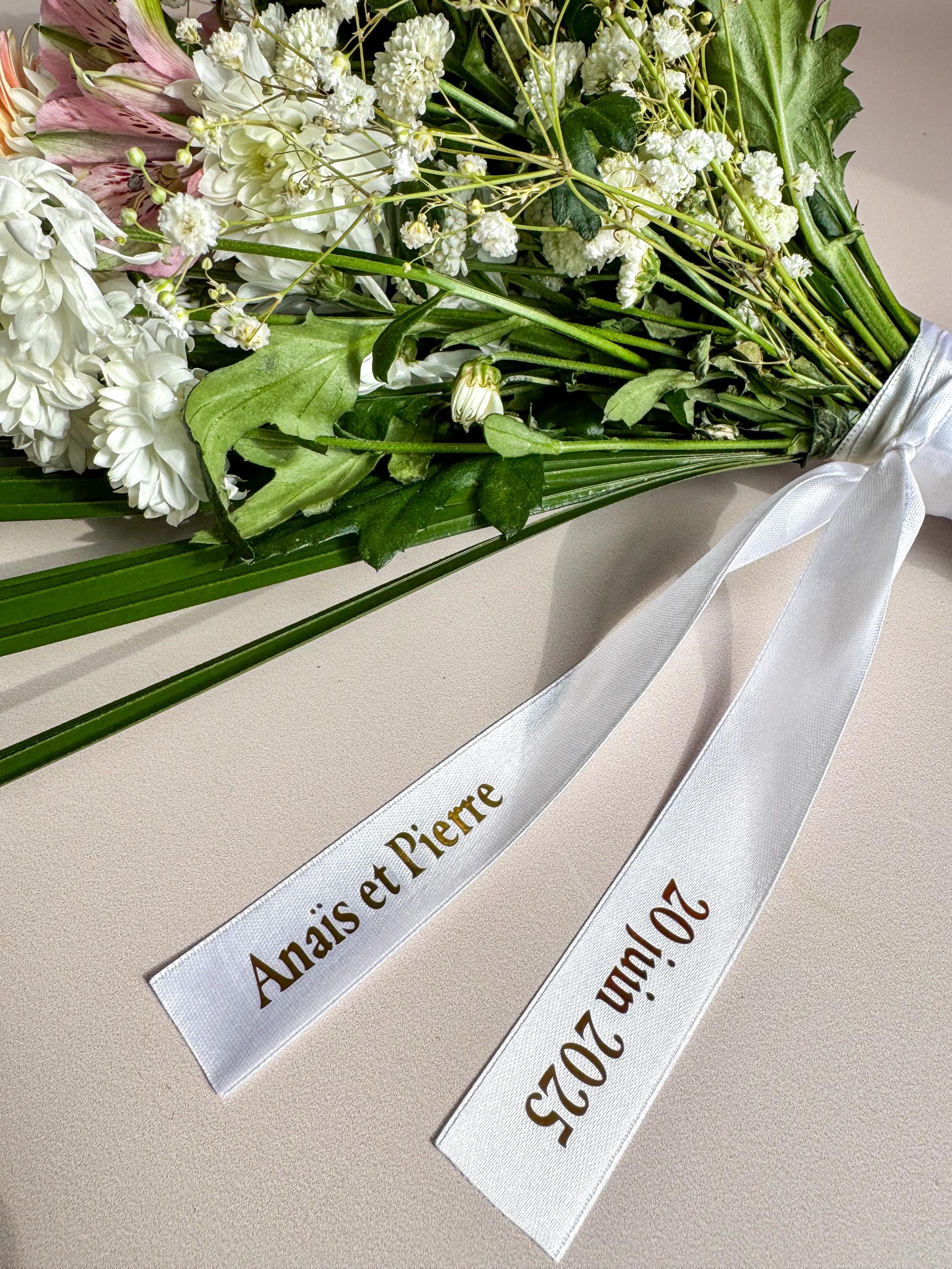 Bridal Bouquet Ribbon Wrap Personalised Vowels Wedding Keepsake Gift Wedding Bouquet Ribbon Holder Custom Satin Ribbon
