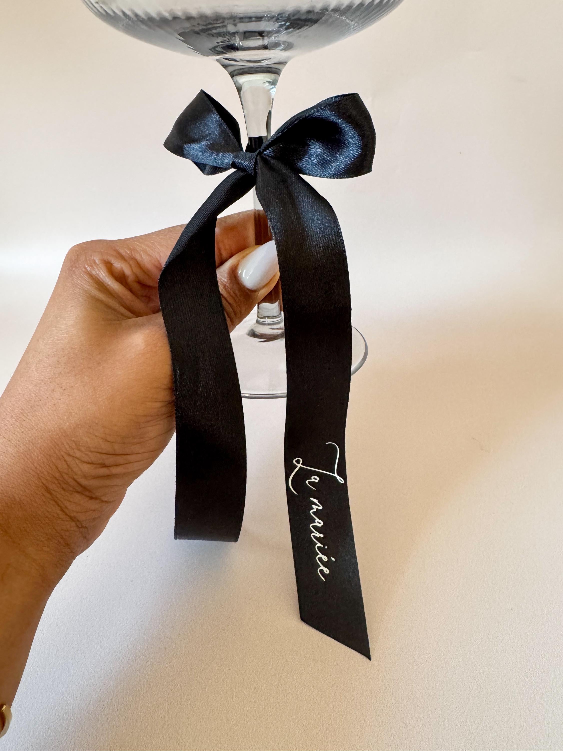 Wine Glass Ribbon Wedding Name Tags Ribbon Drink Name Place Cards Wedding Satin Ribbon Name Setting Wedding Table Decor Custom Satin Ribbon