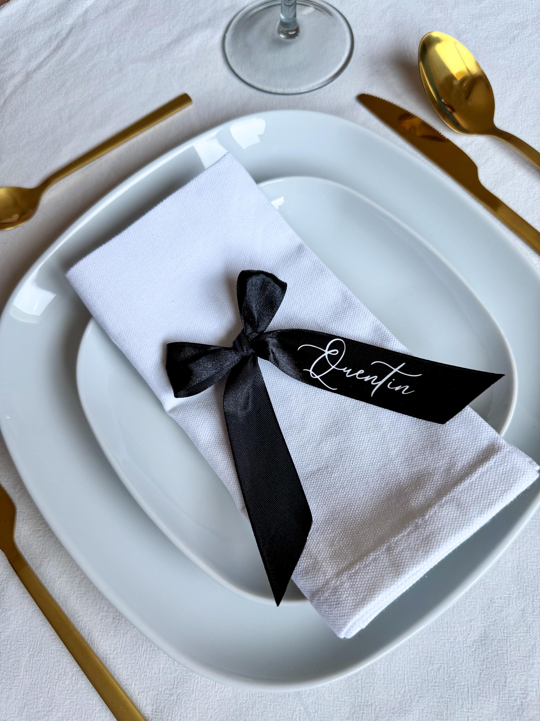 Custom Wedding Napkin Ring Holder with Name Place Tag Wedding Decor Table Setting Card Personalized Satin Bow Name Tag Ribbon Napkin Ties