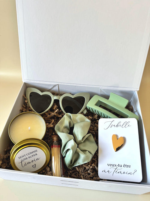 Bridesmaid Proposal Gift Box with Candle Custom Bridal Party Favor Gift Box Green Bridesmaid Proposal Gift Green Scrunchie Bachelorette