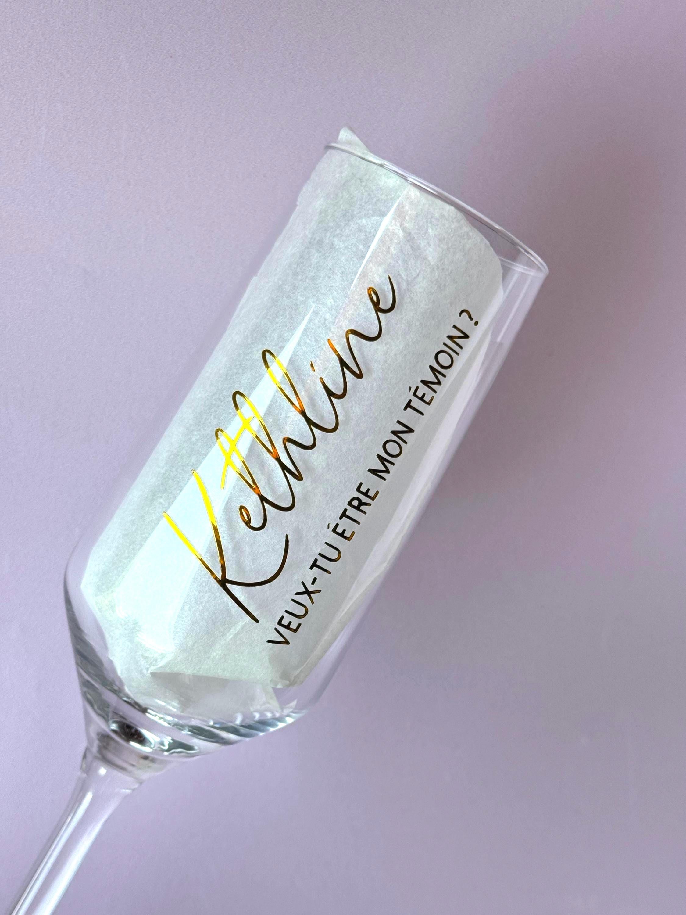 Flûte à Champagne Personnalisé Cadeau Mariage Demande Témoin Verre Personnalisé Mariage Sticker Flûte de Champagne Prénom Futur Marié Cadeau
