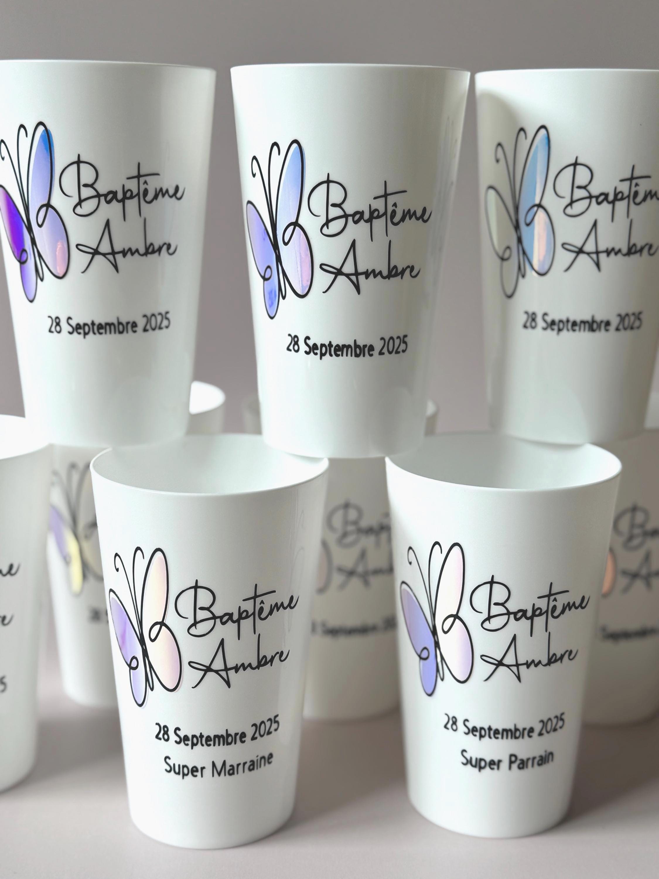 Baptême Thème Papillon Gobelet Baptême Personnalisé Cadeau Invité Souvenir Baptême Ecocup Personnalisée Décoration Baptême Cadeau Invité