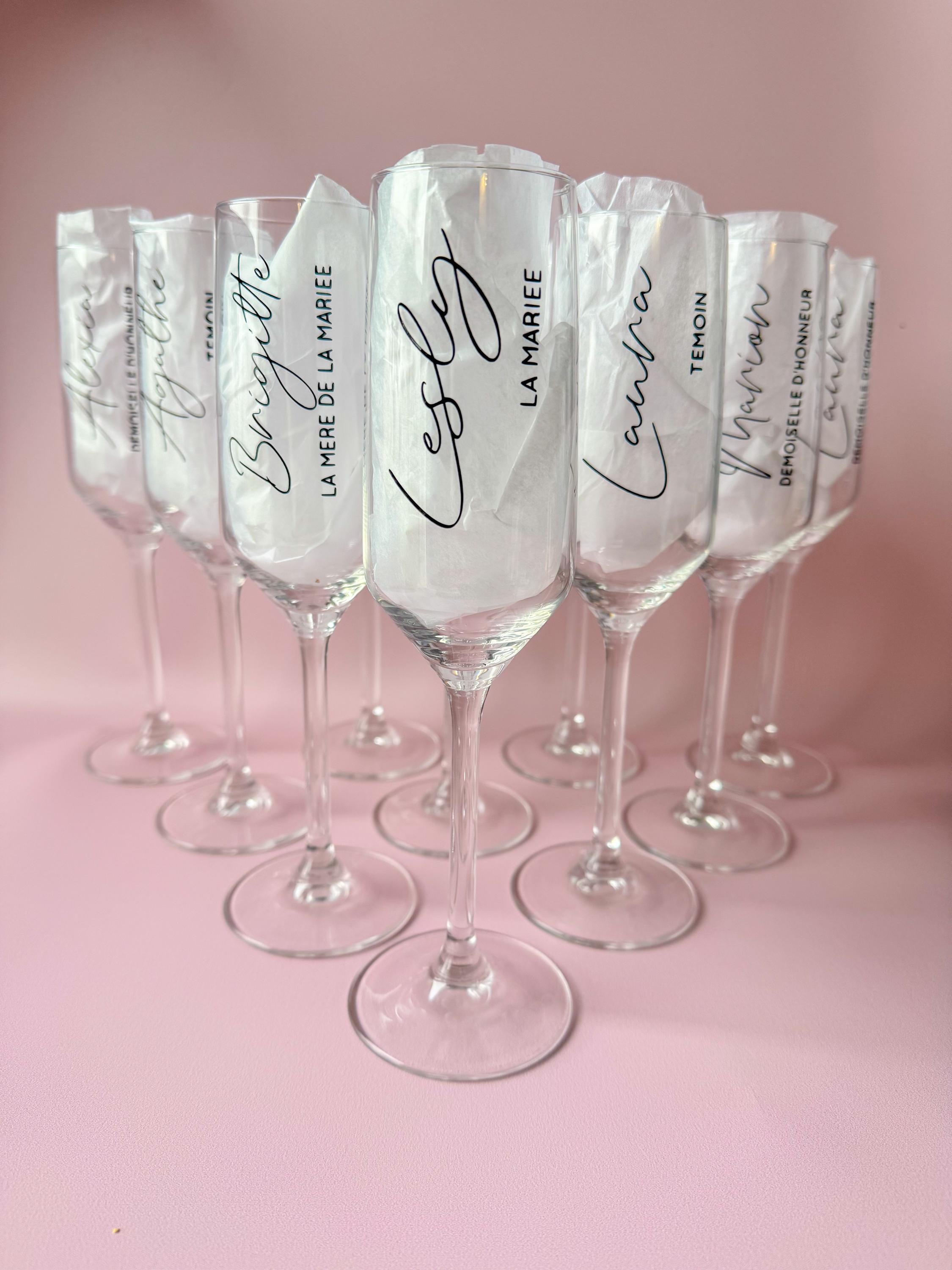 Coupe de Champagne Personnalisé Cadeau Demoiselle d'Honneur Demande Témoin Flûte Personnalisé Mariage Sticker Flûte Champagne Mariage Noir