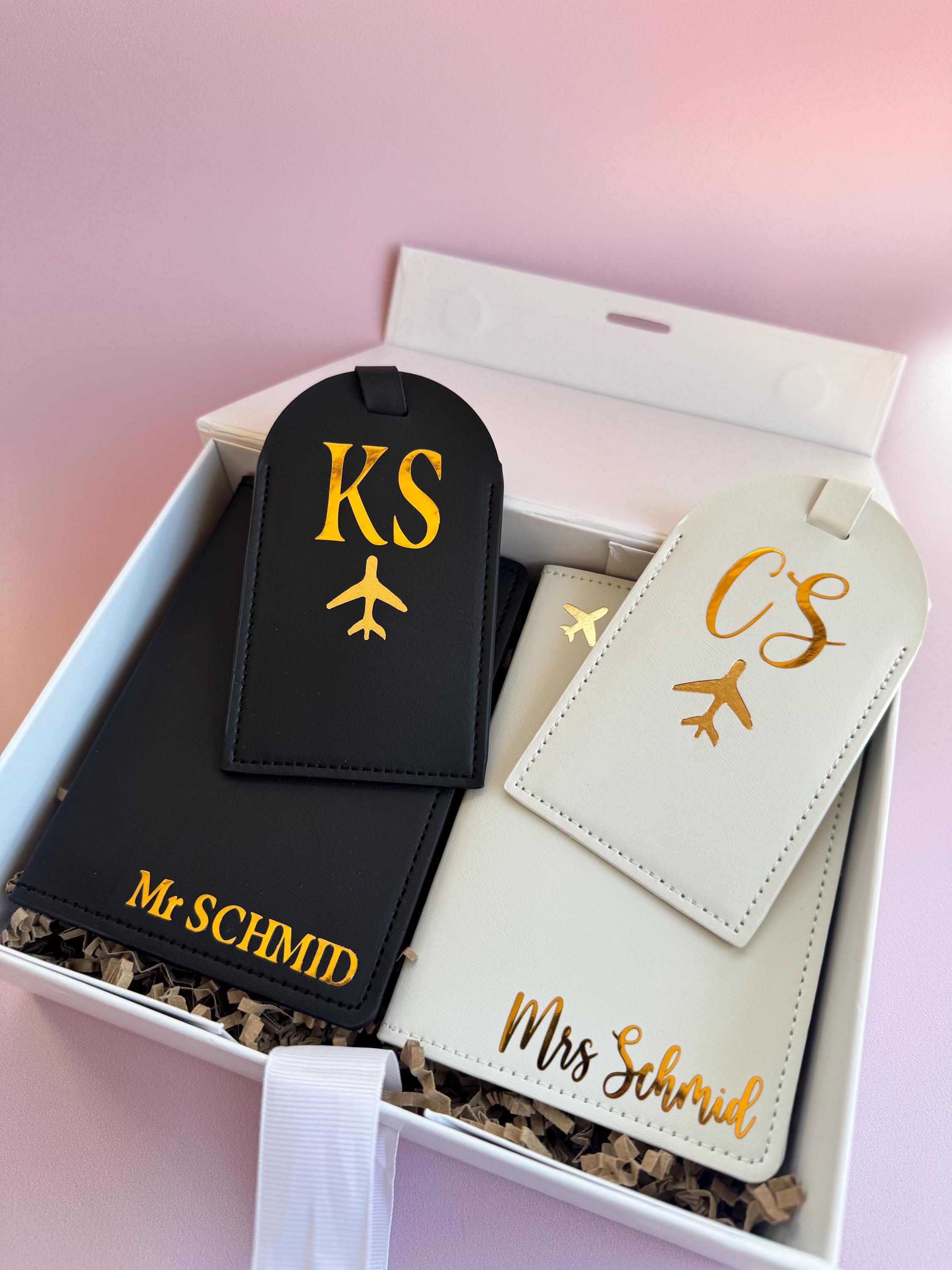 Personalized Newlywed Gift Couple Wedding Anniversary Custom Gift Honeymoon Travel Gift Custom Passport Cover and Luggage Tag Valentine Gift