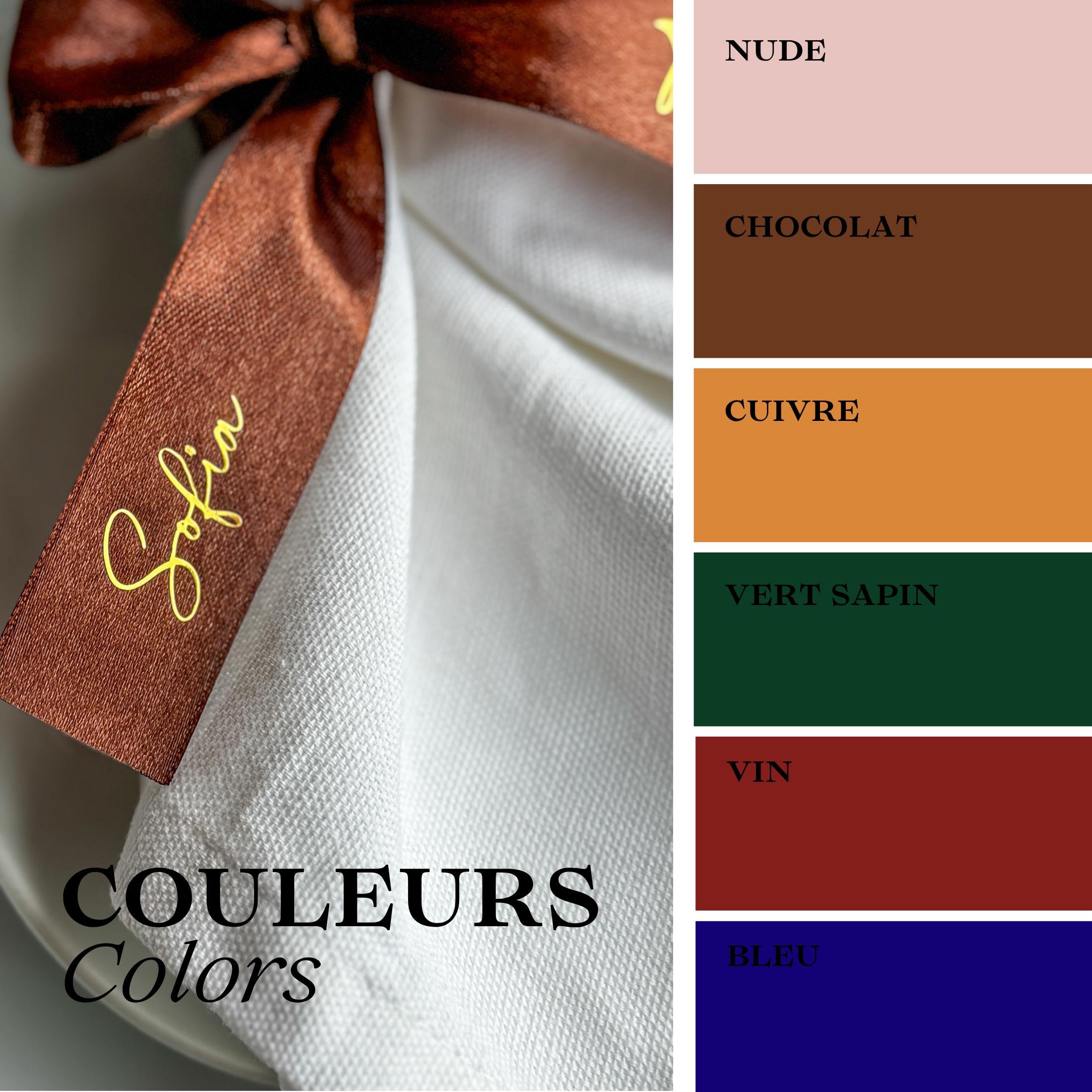 Nœud Satin Personnalisé Mariage Marque Place Ruban Satin Rouille Mariage Automne Marque Place Serviette de Table Mariage Rond de Serviette