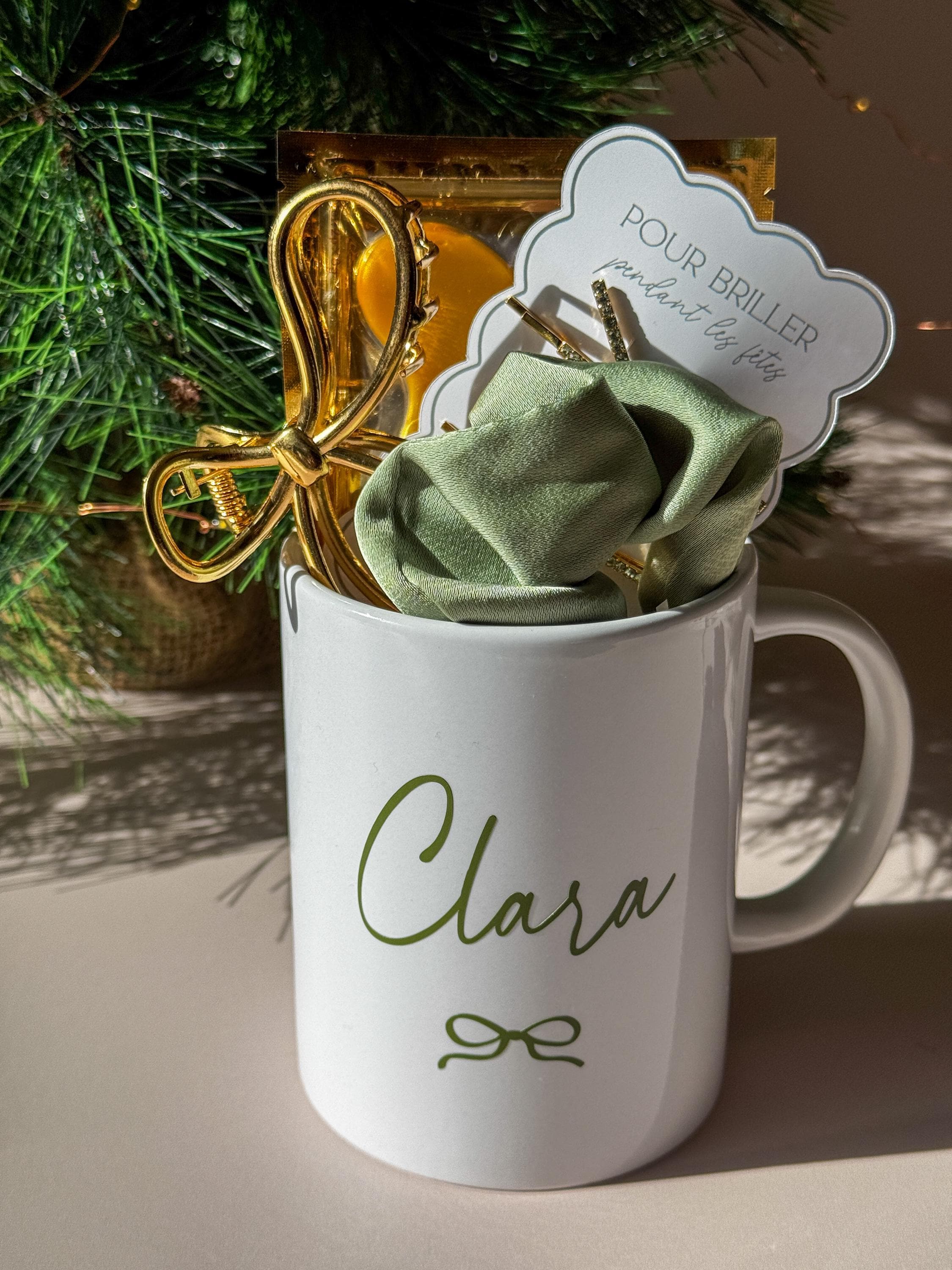Cadeau Mug Personnalisé Noël Cadeau Femme Personnalisé Tasse Céramique Prénom Vert Mug Coffret Accessoires Cheveux Cadeau Noël Soin Fille