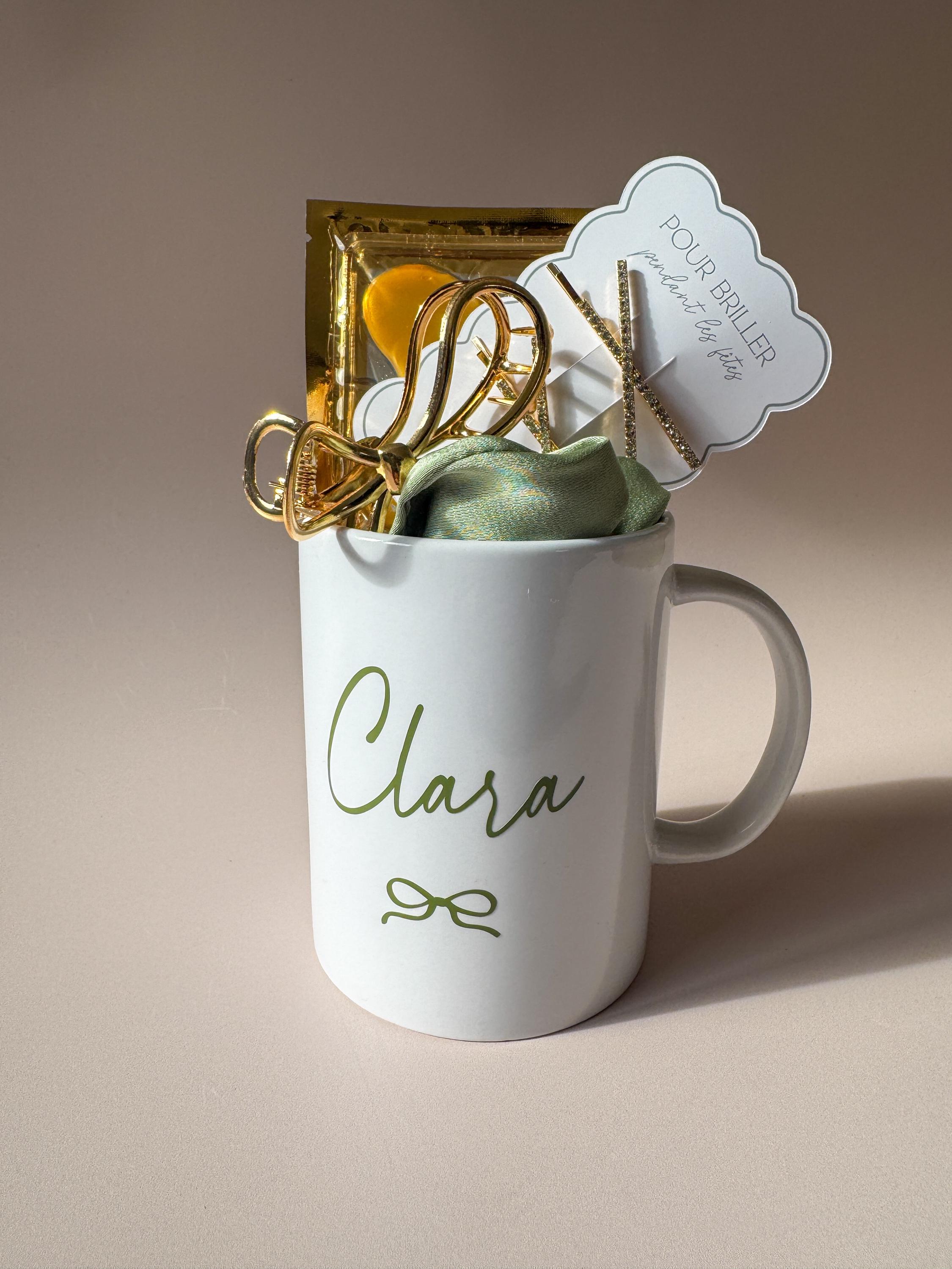Cadeau Mug Personnalisé Noël Cadeau Femme Personnalisé Tasse Céramique Prénom Vert Mug Coffret Accessoires Cheveux Cadeau Noël Soin Fille