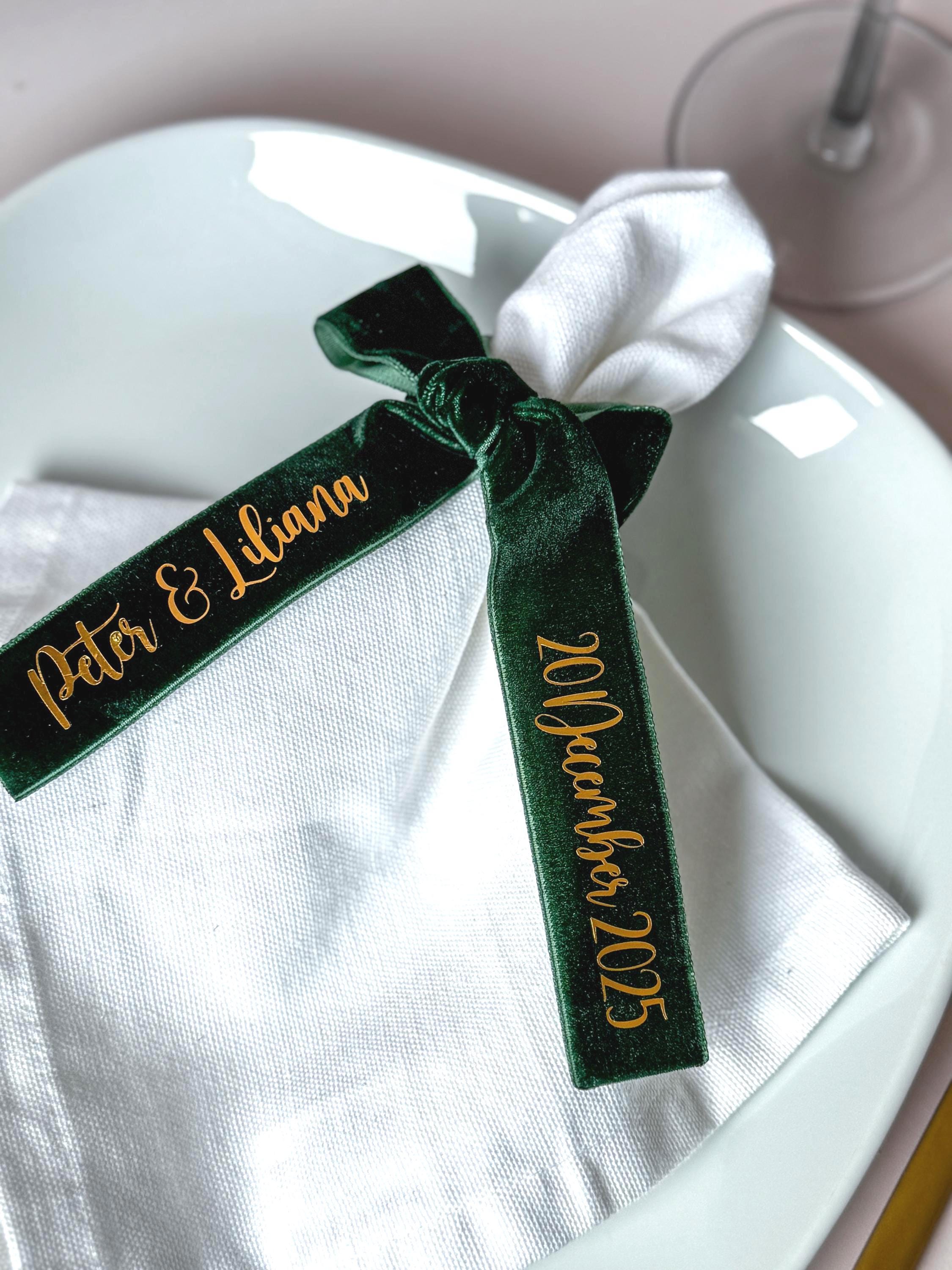 Ruban Velours Vert Marque Place Hiver Mariage Personnalisé Ruban Marque Place Déco Table Mariage Rond de Serviette Noeud Ruban Personnalisé