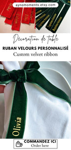 Ruban Velours Vert Marque Place Hiver Mariage Personnalisé Ruban Marque Place Déco Table Mariage Rond de Serviette Noeud Ruban Personnalisé