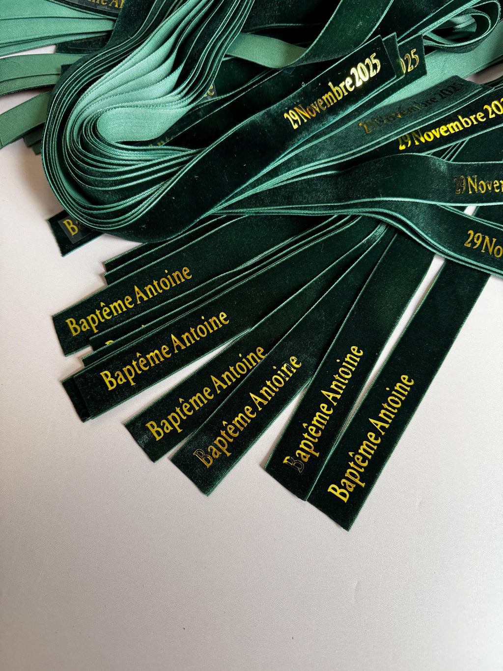 Ruban Velours Vert Marque Place Hiver Mariage Personnalisé Ruban Marque Place Déco Table Mariage Rond de Serviette Noeud Ruban Personnalisé