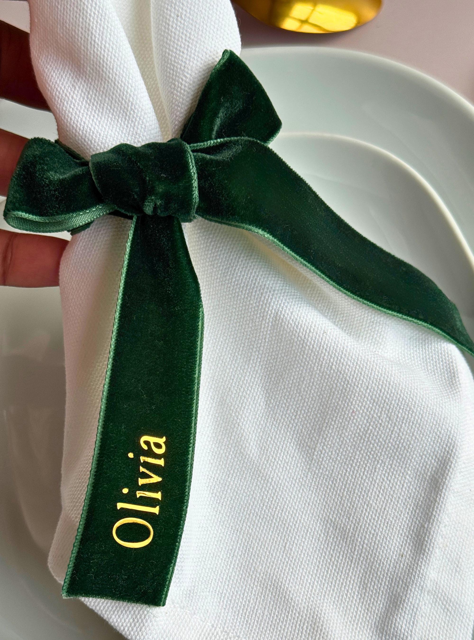 Ruban Velours Vert Marque Place Hiver Mariage Personnalisé Ruban Marque Place Déco Table Mariage Rond de Serviette Noeud Ruban Personnalisé