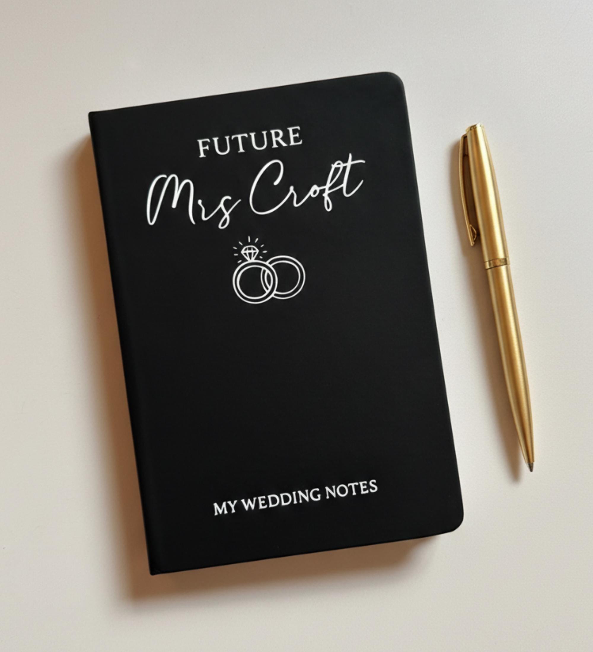 Personalized Wedding Journal Future Mrs Notebook Bridal Planning Organizer Engagement Gift Idea Wedding Preparation Book Hardcover Design Black White Options Wedding Notes Collection Bride Diary Keepsake Wedding Planner Checklist Organizer