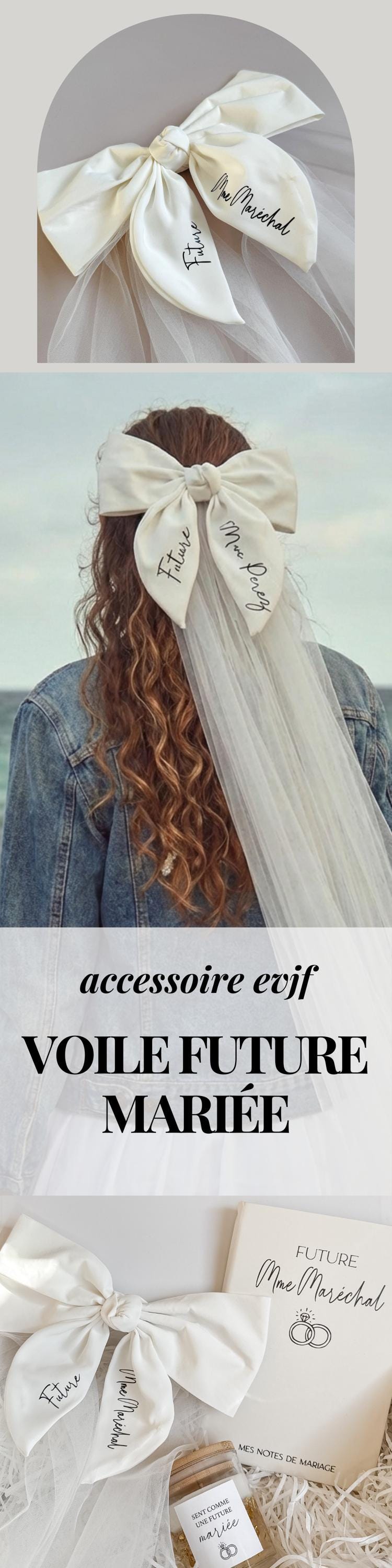Voile Mariée Noeud Personnalisé Cadeau Future Mariée Accessoire EVJF Personnalisé Cadeau Fiançailles Accessoire Cheveux Mariée Voile Tulle