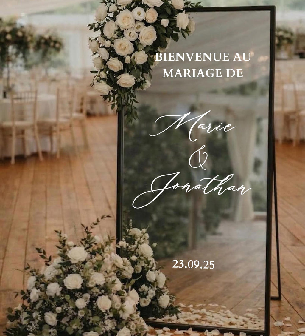 Lot Sticker Personnalisé Panneau Bienvenue Mariage Lettrage Vinyle Sticker Miroir Personnalisé Mariage Panneau Accueil Cérémonie Laïque