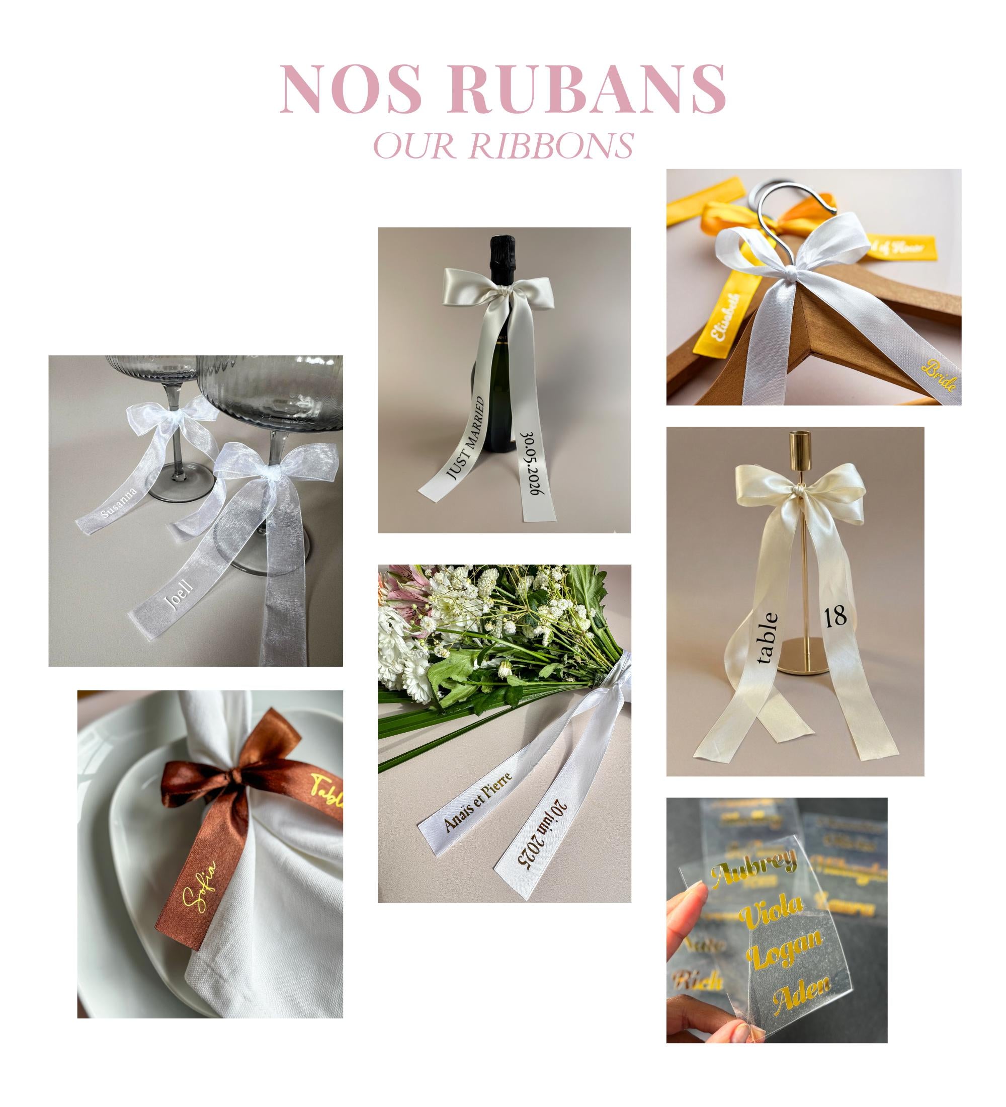 Marque Place Mariage Burgundy Ruban Mariage Déco Rose Noeud Ruban Satin Personnalisé Vert Ruban Prénom Déco Table Mariage Nude Ruban Satin