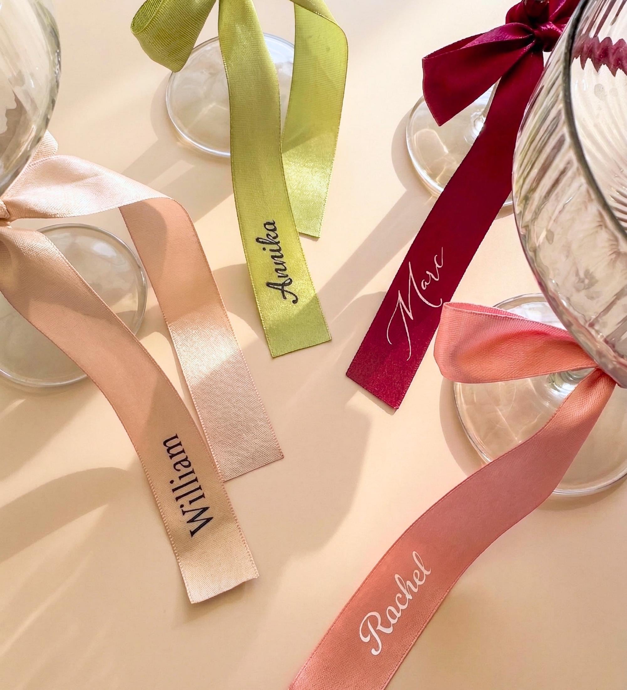 Marque Place Mariage Burgundy Ruban Mariage Déco Rose Noeud Ruban Satin Personnalisé Vert Ruban Prénom Déco Table Mariage Nude Ruban Satin