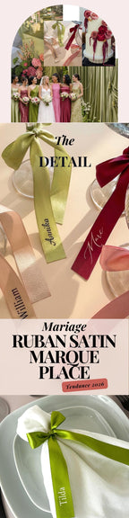 Marque Place Mariage Burgundy Ruban Mariage Déco Rose Noeud Ruban Satin Personnalisé Vert Ruban Prénom Déco Table Mariage Nude Ruban Satin