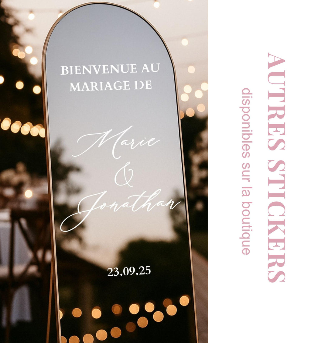 Sticker Miroir Mariage Panneau Bienvenue Sticker Mariage Autocollant Panneau Accueil Mariage Plan de Table Sticker Personne Préférée